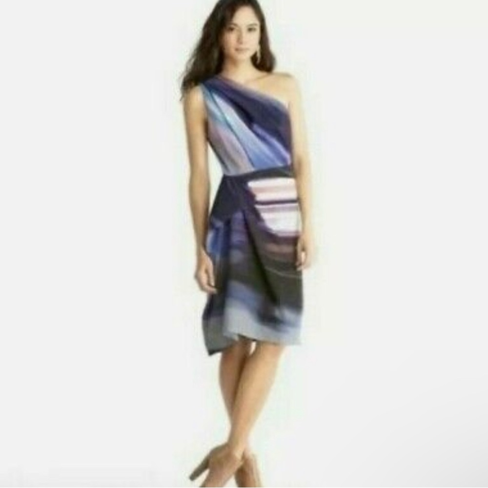 Rachel Roy One Shoulder The Viv Purple striped Women Dress Size 0